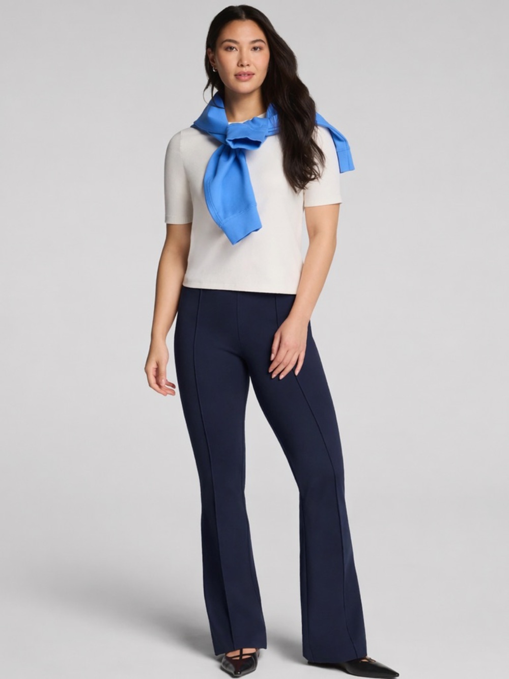 NWT - SPANX Navy High-Rise Ponte Flare Pants 💙 | Petite Large | Sculpting Fit